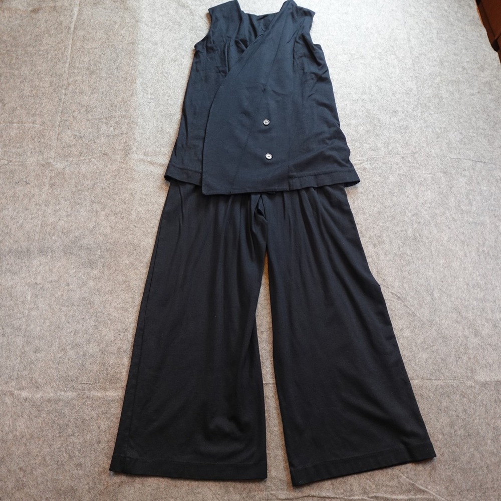 COS Jumpsuit Womens S/M? Navy‎ Blue Asymmetric Button Sleeveless Wide Leg Knit